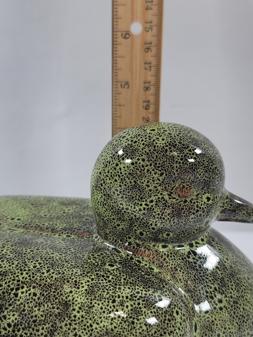 Glazed Ceramic Duck Figurine in Speckled Green - Picture 9 of 9